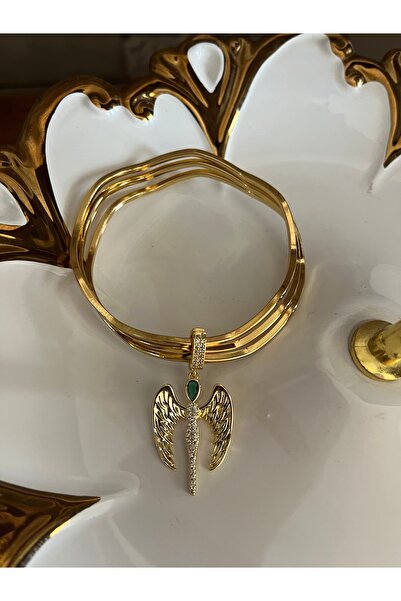 Çelik Yeşil Taş Detaylı Anka Kuşu Çelik Ajda Bileklik