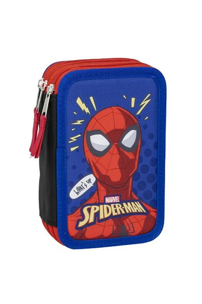 Cerda Filled 3-Zipper Pencil Case, Cerda, Giotto Spiderman, Multicolor