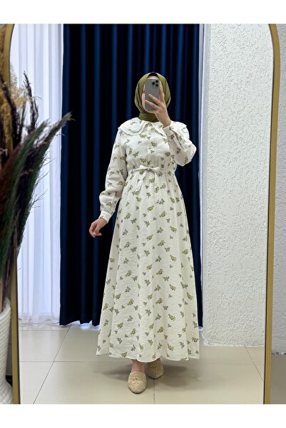 MİHRA STORE Oreledra στρογγυλός γιακάς Φόρεμα με λουλούδια με ελαστική μέση-A...