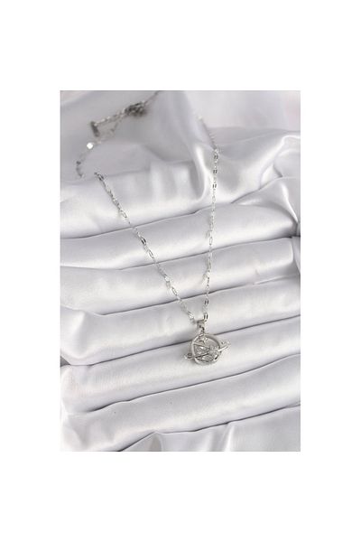 Skygo 316L Steel Silver Color Chain Zircon Stone Star Detail Planet Model Women's Necklace - Tj-Bko9643