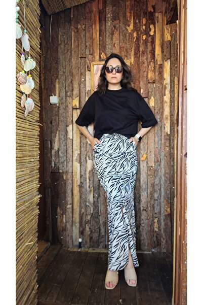 Fortuna Butik Zebra Pattern Slit Skirt