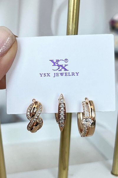 TAKIŞTIR مجموعة أقراط YSX VIP مكونة من 3 قطع مع تفاصيل ذهبية اللون