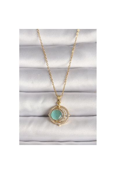 Skygo 316L Steel Gold Color Zircon Stone Green Pearlescent Crescent Model Women's Necklace - Tj-Bko9706