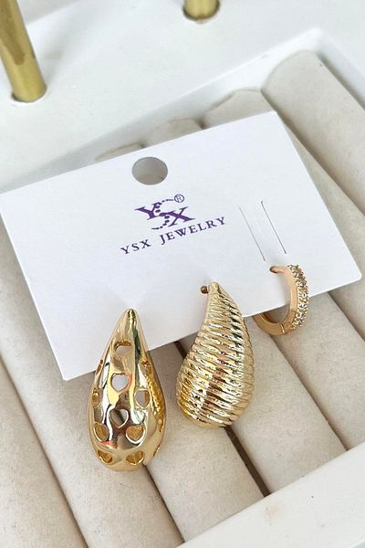 TAKIŞTIR مجموعة أقراط YSX VIP مكونة من 3 قطع من بوتيغا باللون الذهبي