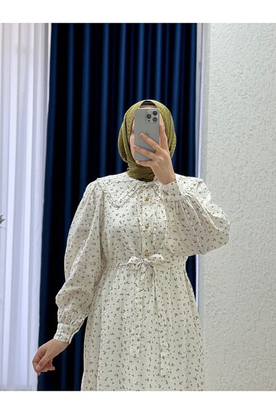 MİHRA STORE Rochie Orelesya Mini Floral Baby Guler Jumătate Placată-AY8647 Verde Ulei