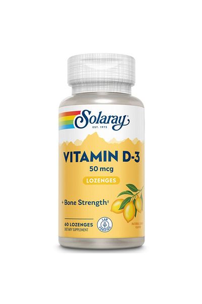 Solaray Vitamin D-3, 2000 IU 50 mcg, 60 Lozenges, Supports Bone Strength