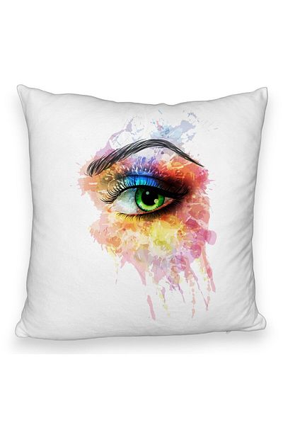 BEKZ Perna Decorativa Fluffy, Model Multicolor Eye, 40x40 cm, Alba, Husa Detasabila, Burduf