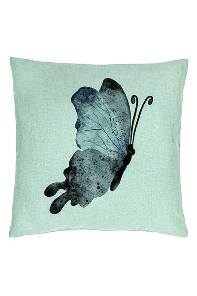 BEKZ Perna Decorativa, Model Fluture 2, Blue and Black 40x40 cm, Verde Menta, Husa Detasabila, Burduf