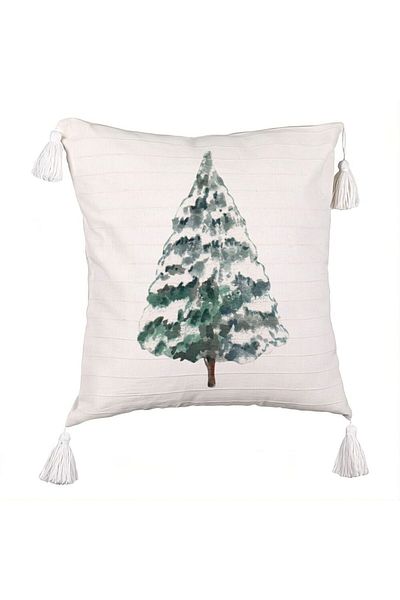 BEKZ Christmas themed Fringed Pillowcase, Fir 2, 45x45 cm, Ecru, With zipper