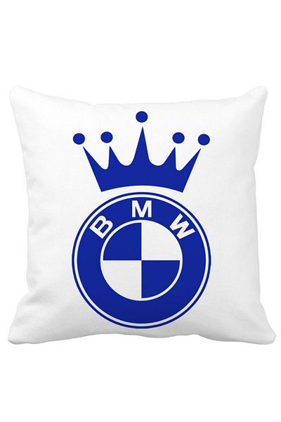 BEKZ Square Decorative Pillow BMW King Emblem, 40x40 cm, White, Matte, Removable Cover, Bellows