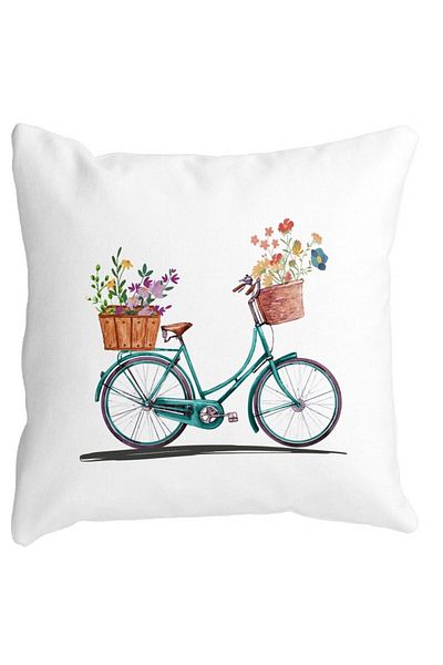 BEKZ Față de pernă pătrată cu imprimeu floral Bicycle, 40x40 cm, alb, mat