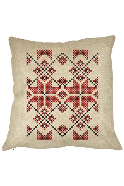 BEKZ Perna Decorativa Patrata cu Motive Romanesti, 40x40 cm, Husa Detasabila,...