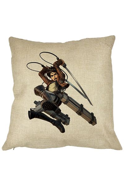 BEKZ Perna Decorativa cu Attack on Titan Eren Yeager, 40x40 cm, Husa Detasabila, Burduf