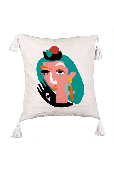 BEKZ Fringed Pillowcase, Picasso style model, 45x45 cm, Ecru, With zipper