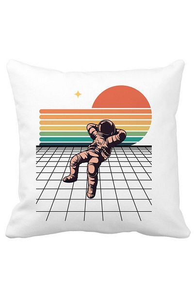 BEKZ Decorative Pillow, Astronaut To the Moon, 40x40 cm, White, Matte, Removable Cover, Bellows