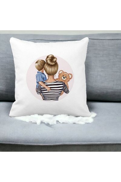 BEKZ Mommy's Boy Square Decorative Pillow, 40x40 cm, White, Matte, Removable Cover, Bellows