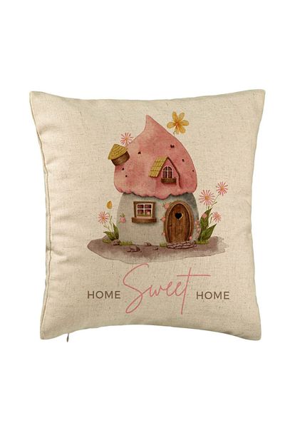 BEKZ Perna Decorativa, Model Home Sweet Home 1, 40x40 cm, Bej, Husa Detasabila, Burduf