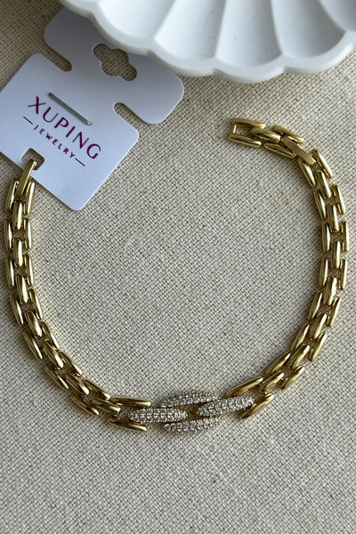 Modacaprea Xuping 14K Taşlı Geçmeli Zincir Kadın Bileklik – 17+2 cm | Altın R...