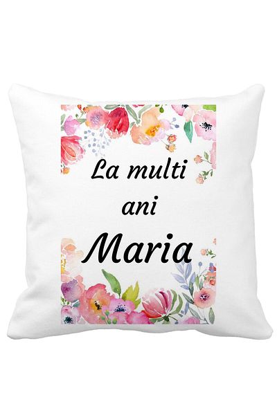 BEKZ Decorative Pillow Happy Birthday Maria 2.40x40 cm, White, Matte, Removable Cover, Bellows