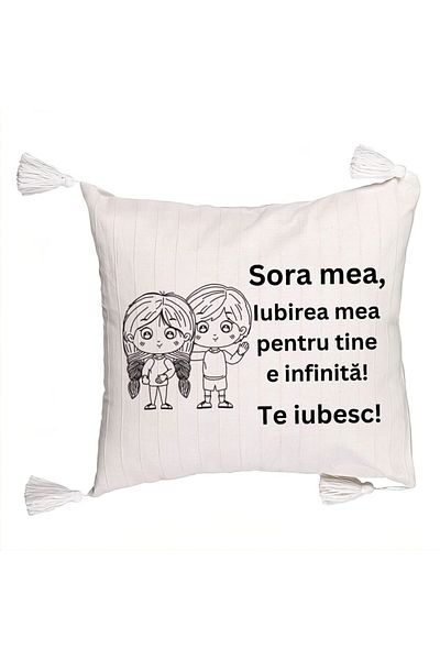 BEKZ Fringed Pillowcase My Sister 19, 45x45 cm, With zipper