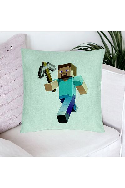 BEKZ Față de pernă, model Minecraft Miner Steve, 40x40 cm, verde mentă