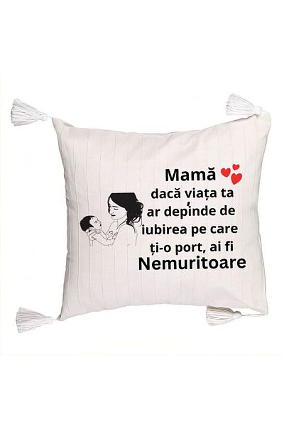 BEKZ Decorative Pillow with Fringes, Model for Mom 9, 45x45 cm, Ecru, With zipper