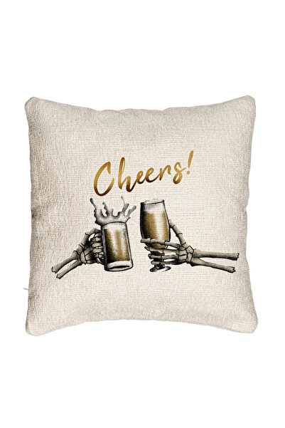 BEKZ Fata de perna Canapea de Halloween si Text Cheers, 40x40 cm, Cu fermoar