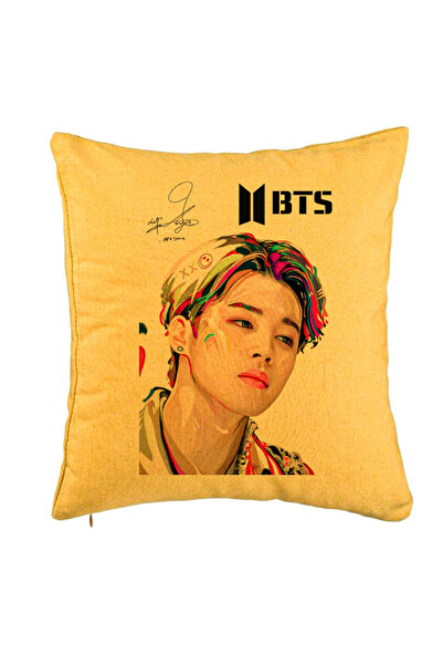 BEKZ Perna Decorativa BTS Jimin, 40x40 cm, Galben, Husa Detasabila, Burduf