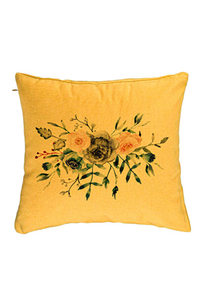 BEKZ Perna Decorativa, Model Florale Galbenstre, 40x40 cm, Galben, Husa Detas...