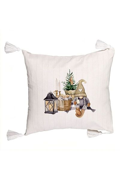 BEKZ Christmas themed decorative pillow with fringes, 19, 45x45 cm, Ecru, with zipper