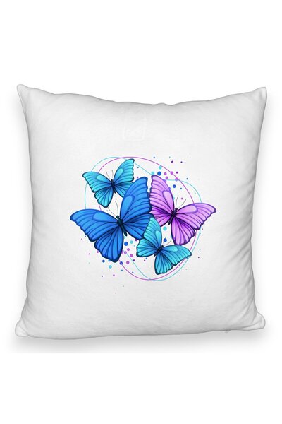 BEKZ Perna Decorativa Fluffy, Model Colorful Butterflies, 40x40 cm, Alba, Hus...
