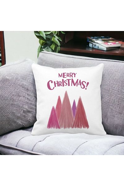 BEKZ Perna Decorativa de Craciun Brazi color si text, 40x40 cm, Alba, Mata, Husa Detasabila, Burduf