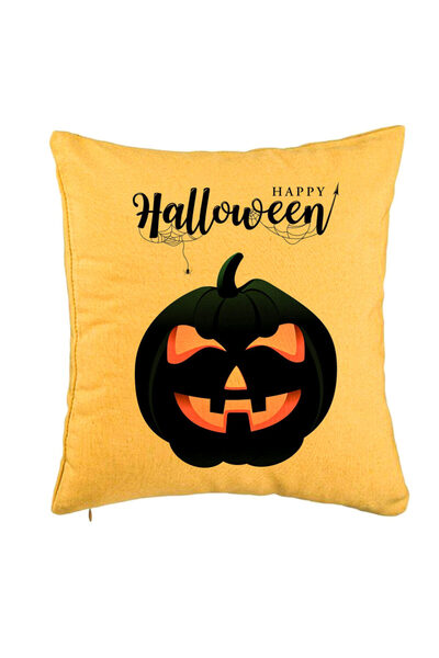 BEKZ Perna Decorativa cu motiv Dovleac de Halloween si Text, 40x40 cm, Galben...