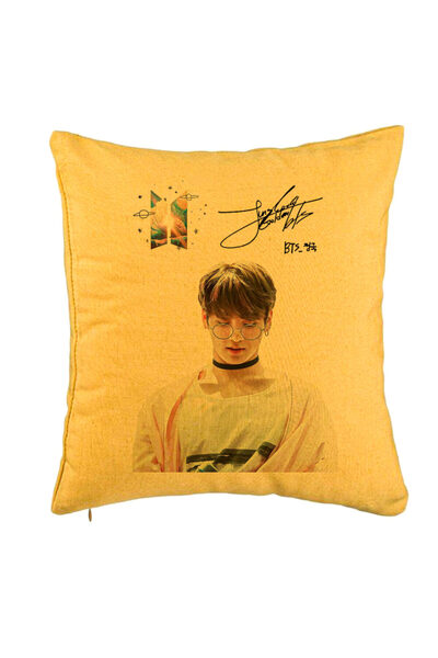 BEKZ Perna Decorativa BTS Jungkook 2, 40x40 cm, Galben, Husa Detasabila, Burduf