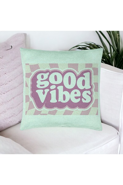 BEKZ Față de pernă, model Good Vibes, 40x40 cm, verde mentă