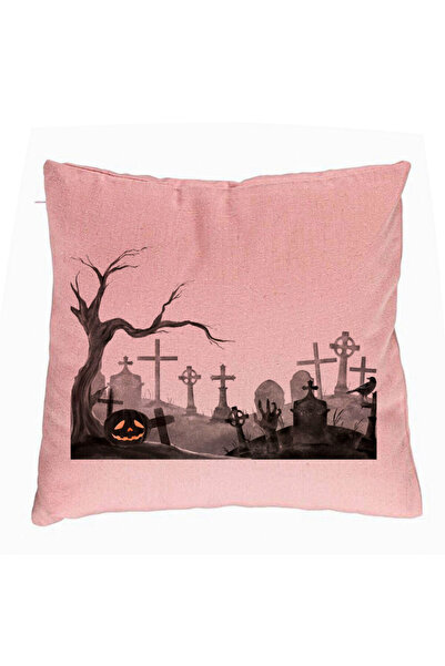 BEKZ Perna Decorativa cu motiv Cimitir de Halloween, 40x40 cm, Roz, Husa Deta...