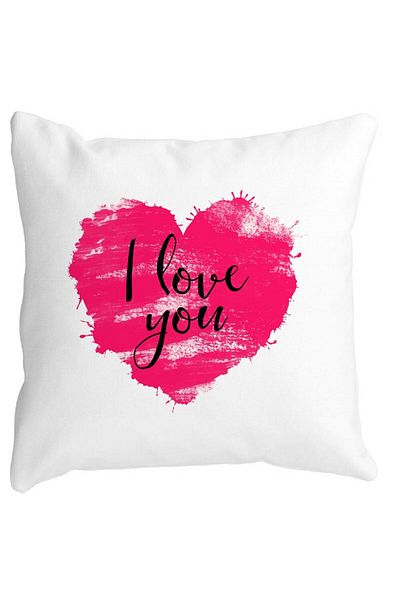 BEKZ Perna Decorativa Patrata I Love You, 40x40 cm, Alba, Mata, Husa Detasabila, Burduf