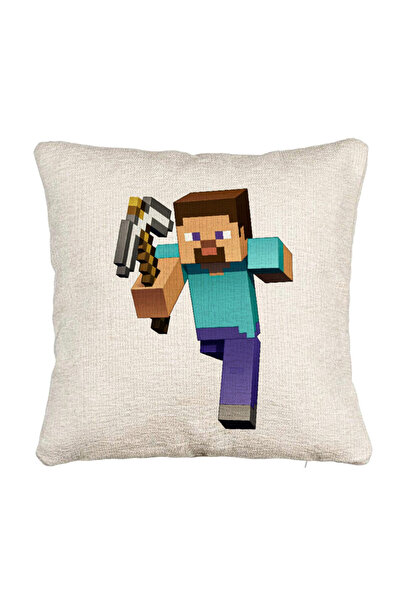 BEKZ Fata de perna Canapea, Model Minecraft Mining Steve 8bit, 40x40 cm, Cu fermoar
