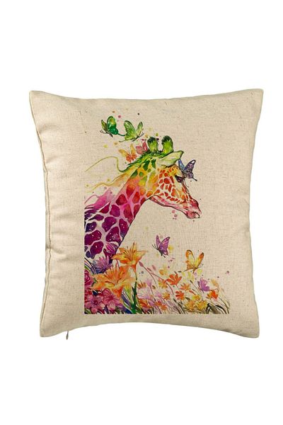 BEKZ Perna Decorativa, Model Girafa Multicolor, 40x40 cm, Bej, Husa Detasabila, Burduf