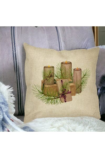 BEKZ Perna Decorativa cu tematica de Craciun, Lumanari, 7, 40x40 cm, Husa Detasabila, Burduf