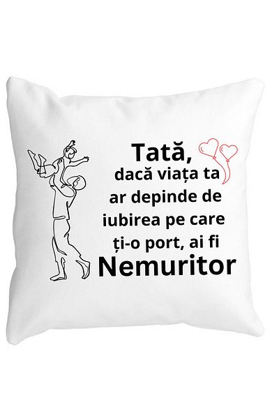 BEKZ Decorative Pillow for Dad 10,40x40 cm, White, Matte, Removable Cover, Bellows