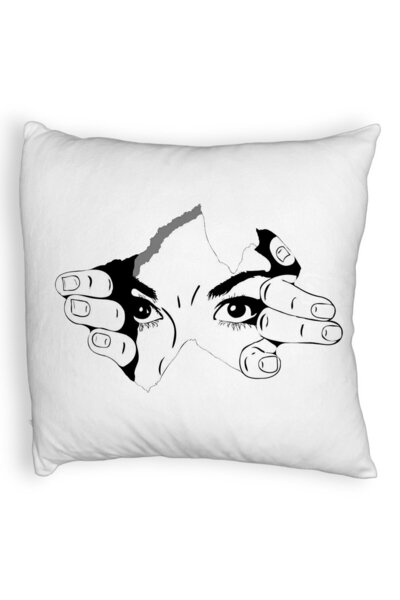 BEKZ Perna Decorativa Fluffy, Model I see You, 40x40 cm, Alba, Husa Detasabil...