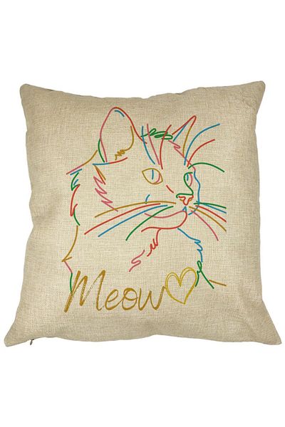 BEKZ Perna Decorativa Patrata Pisica Meow, 40x40 cm, Husa Detasabila, Burduf