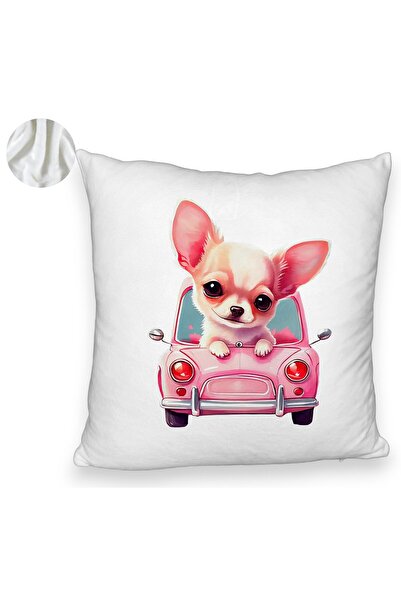 BEKZ Față de pernă pufoasă, model Chihuahua Love, 40x40 cm, albă