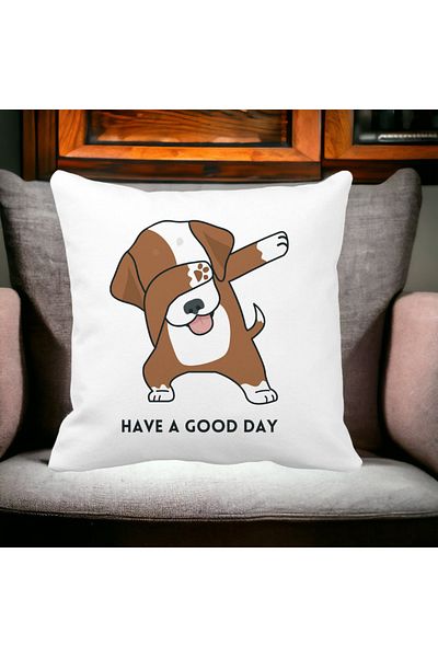 BEKZ Decorative Pillow, Have a Good Day, 40x40 cm, White, Matte, Removable Cover, Bellows
