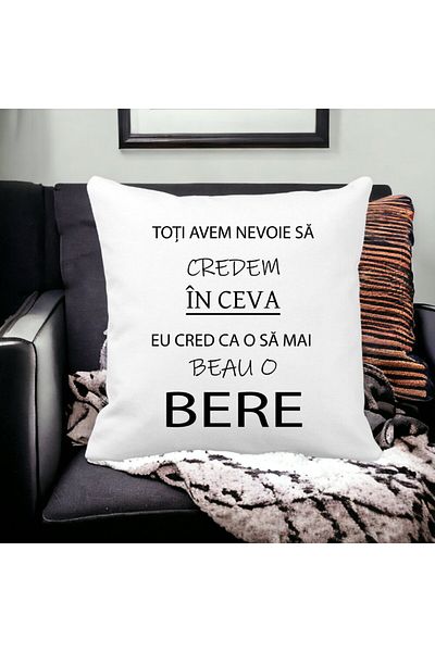 BEKZ Square Pillowcase Drink A Beer, 40x40 Cm, White, Matte