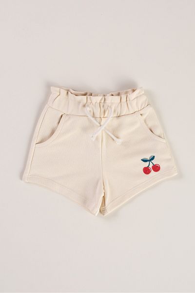 Bondberro Cherry Embroidered Basic Girl's Shorts 100% Cotton