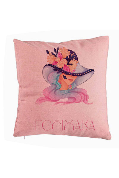 BEKZ Față de pernă, model cu semnul zodiacal Fecioară, 40x40 cm, roz