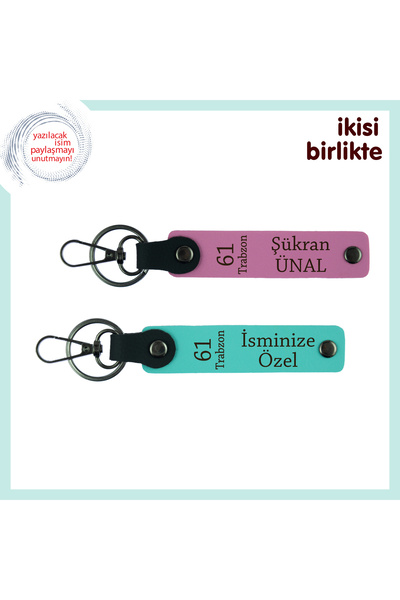 Miaju A Meaningful Memory to His Cousin, 61 Themed Leather Keychain Set, Custom Made with Your Name, Pink-Turquoise
