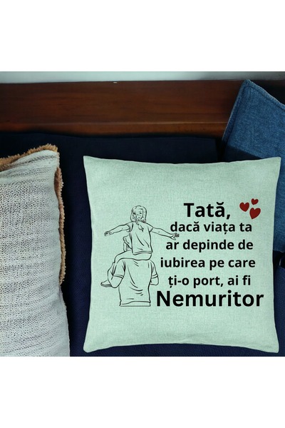 BEKZ Perna Decorativacu Text pentru Tata 8, 40x40 cm, Verde Menta, Husa Detas...
